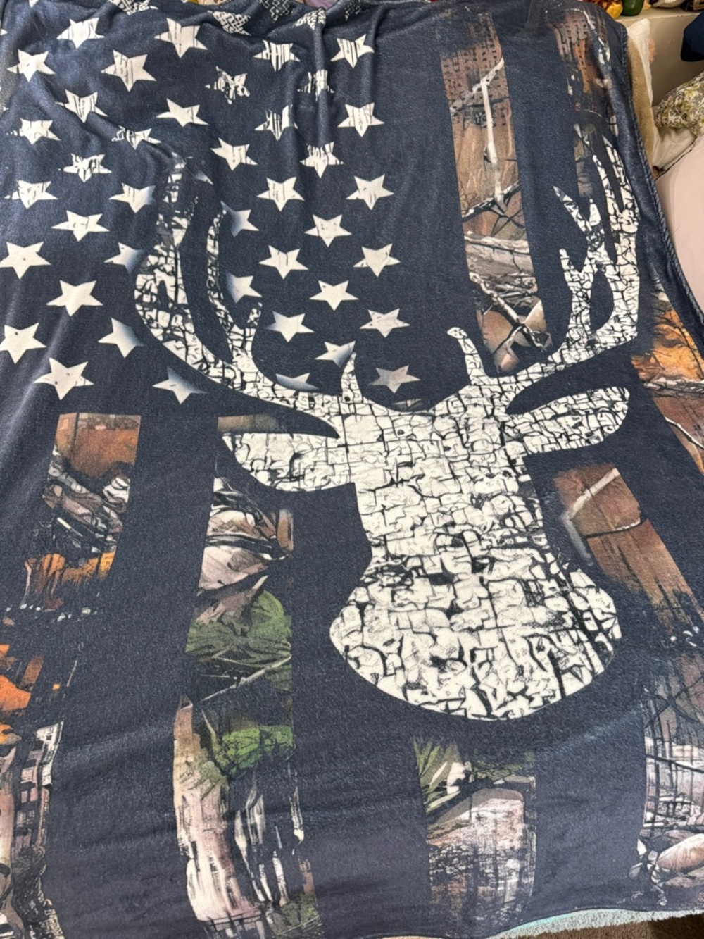 USA Camo Buck Deer Flag Hunting 66” X 79” Silky Soft Throw Blanket